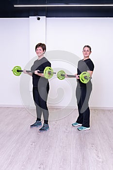 Group gym barbell lesson training pump aerobics fitness exercise, from, power