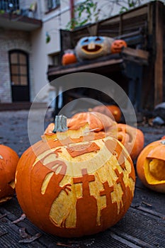 Group of halloween pumpkins, Jack O Lantern photo