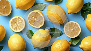 Group of Halved Lemons on Blue Surface