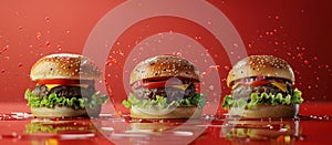 Group of Hamburgers With Lettuce and Tomatoes