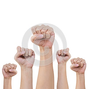 Group of hand and fist lift up high