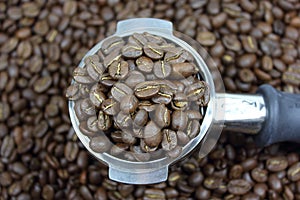 Group handle with coffee beans