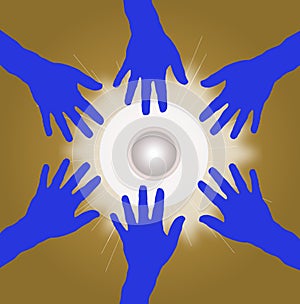 Group of hands in circle as teamwork