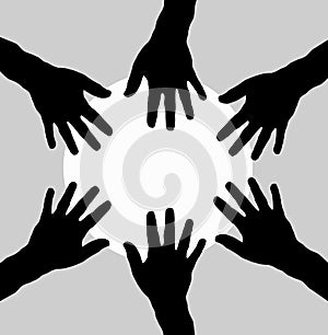 Group of hands in circle as teamwork