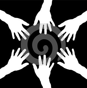 Group of hands in circle as teamwork