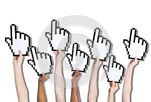 Group of Hands Holding Click Icon