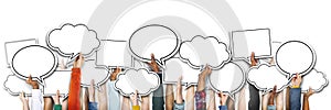 Group of Hands Holding Speech Bubbles photo