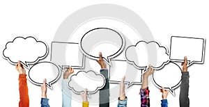 Group of Hands Holding Speech Bubbles