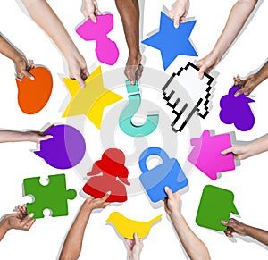 Group of Hands with Social Media and Communication