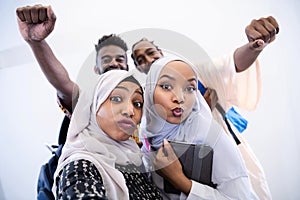 Group of happy african students