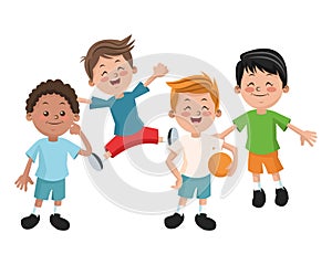 Group of happy boys cartoon kids