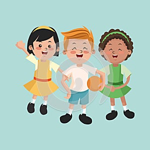 Group of happy boys and girls cartoon kids