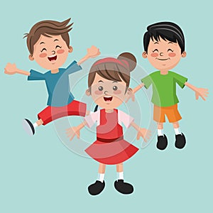 Group of happy boys and girls cartoon kids