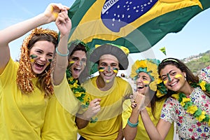 Group of happy brazilian soccer fans