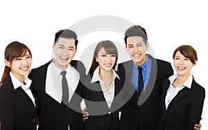 Group of happy business people isolated on white