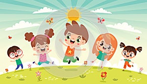 Group Of Happy Cartoon Kids