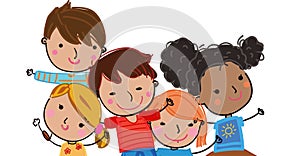 Group of happy children drawing