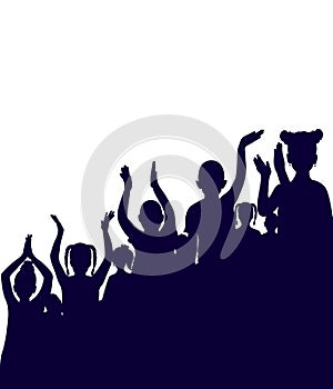 Group of happy children, silhouette. School kids, sport fans. Vector illustration