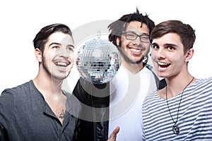 Group Of Happy Friends With Disco Ball