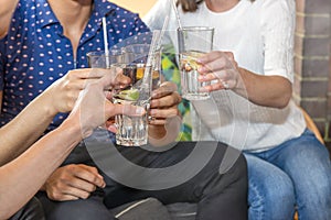 Group of happy friends drinking beer at brewery bar restaurant - Friendship concept with young people having fun together at cool