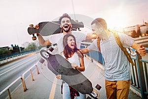 Group of happy friends hang out together