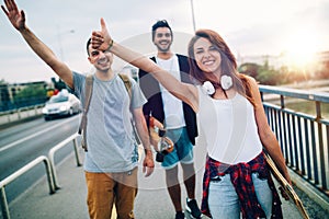 Group of happy friends hang out together