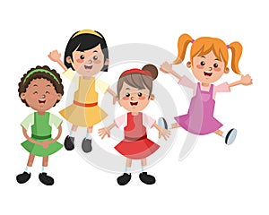 Group of happy girls cartoon kids