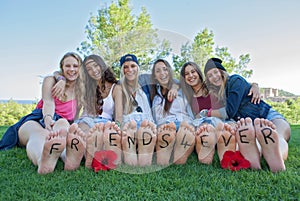 Group of happy girls friends for ever photo