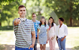 Group of happy international friends outdoors