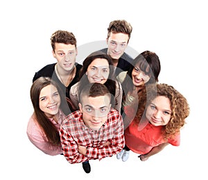 Group of happy joyful friends isolated on white