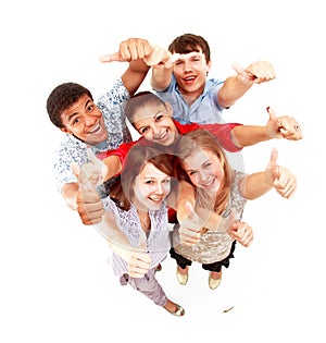 Group of happy joyful friends standing with hands