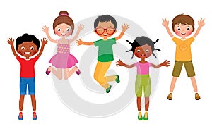 Group of happy jumping children isolated on white background