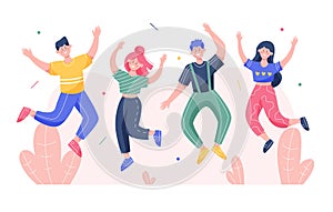 Group of happy jumping people. Concept of happiness, joy, and win