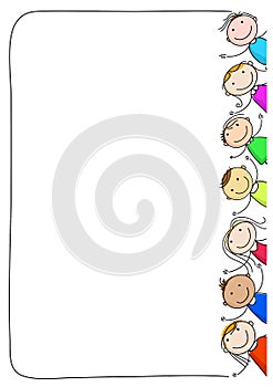 Group of happy kids and frame.on white background