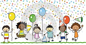 Group of happy kids having fun on birthday party