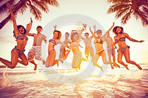 Group of happy people jumping - Copy Space Summer Vacation Holi