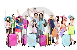 Group of happy people are ready to travel together