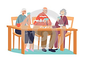 Group of happy senior people playing cards. Older friends gathering with board games