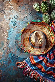 Group of Hats on Blue Surface