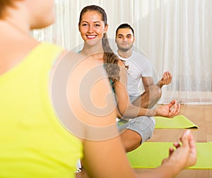 Group having yoga class