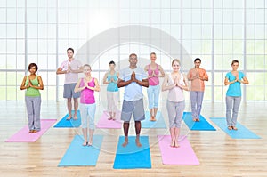 Group Healthy People Fitness Exercising Relaxation Concept