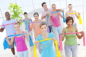Group Healthy People Fitness Exercising Relaxation Concept