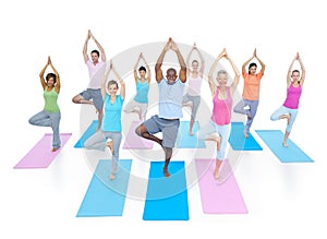 Group Healthy People Fitness Exercising Relaxation Concept