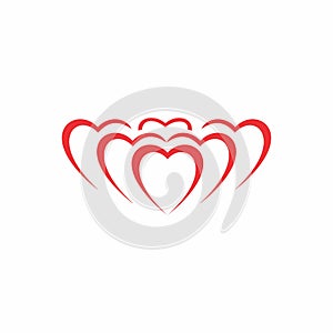 Group of hearts vector Simple creative design. logo or sketch of Red heart. Valentine heart icon.