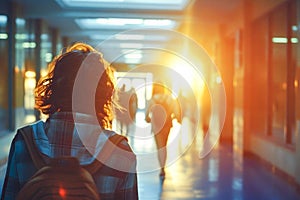 Group Of High School Students Running Along Corridor