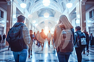 Group Of High School Students Running Along Corridor