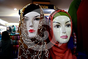 Group of hijab on mannequin