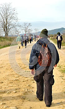Group of Hikers in the mountains of Cordoba, Spain photo