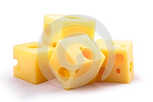 Group of holey cheese cubes, paths photo