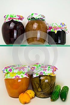 Group of homemade preserves canned goods